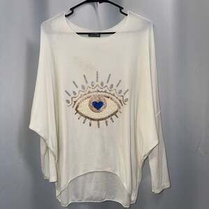 Made With Sweater Size 10 White Evil Eye Knit Pullover